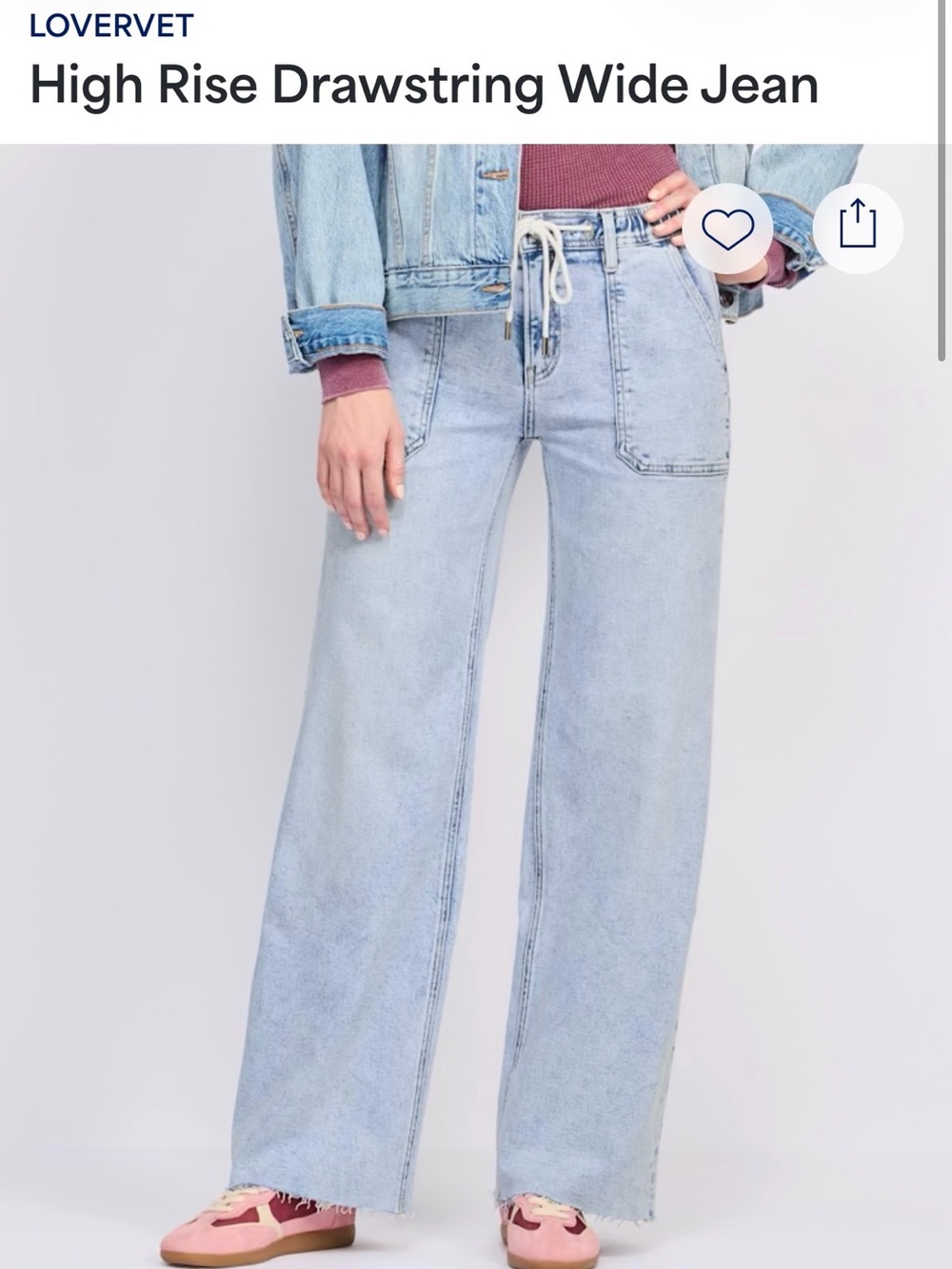 LOVERVET Light Blue High-Rise Drawstring Wide-Leg Jeans